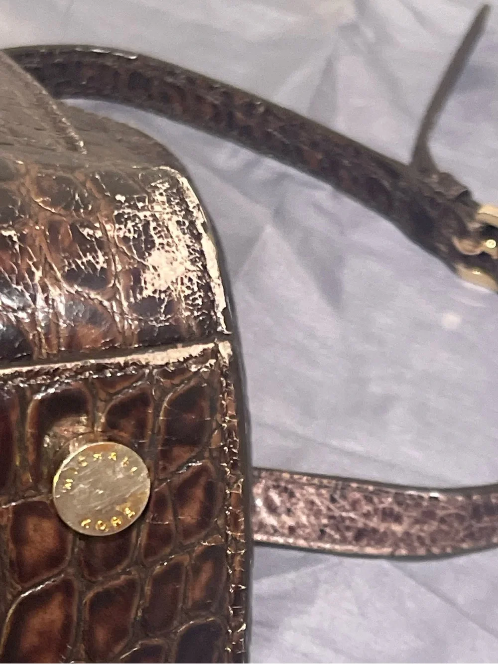 Michael Kors Two-Tone Brown Croc-Embossed Leather Satchel with Gold Hardware